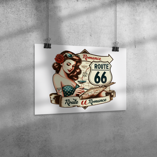 Retro, Vintage Route 66 Pinup Girl Poster: 24x18