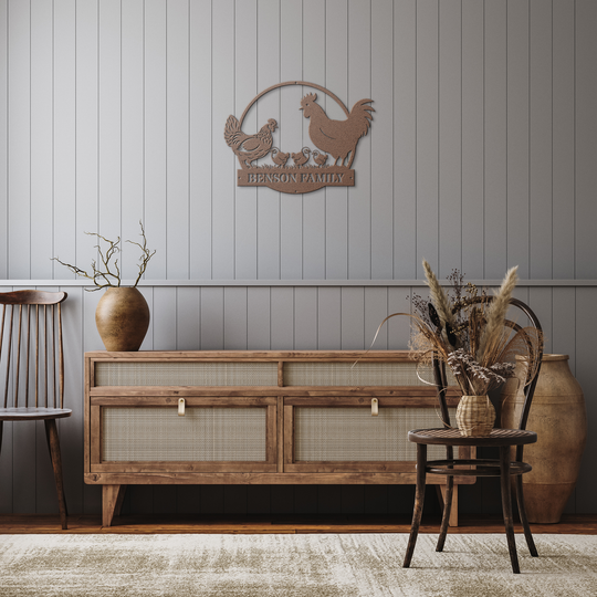 Personalized Custom Metal Farmhouse Sign with Chicken Family