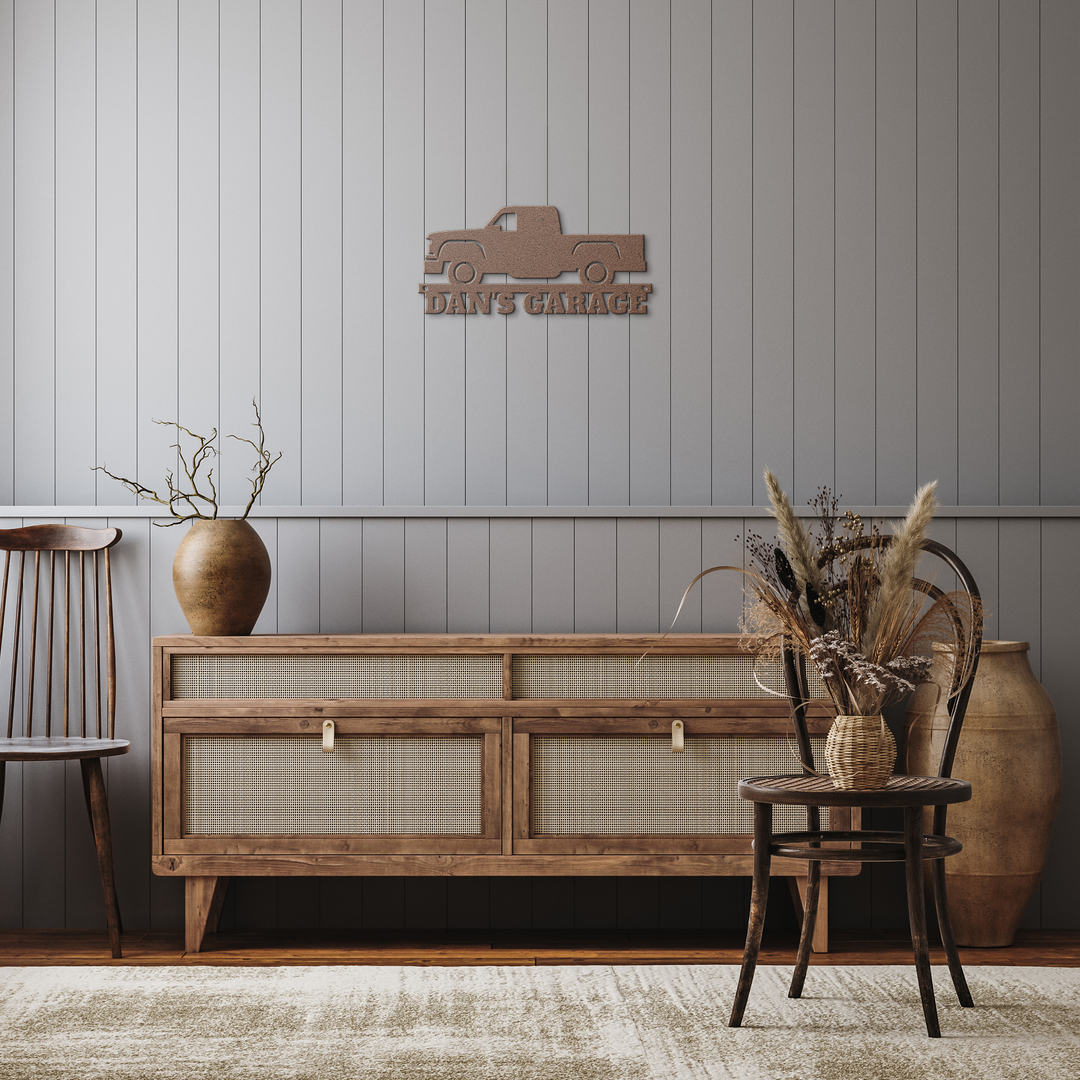 Custom Automotive Metal Sign with Pickup Silhouette