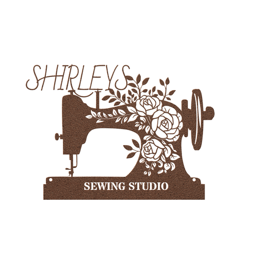 Personalized Sewing Room Metal Sign with Floral Design