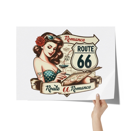 Retro, Vintage Route 66 Pinup Girl Poster: 24x18