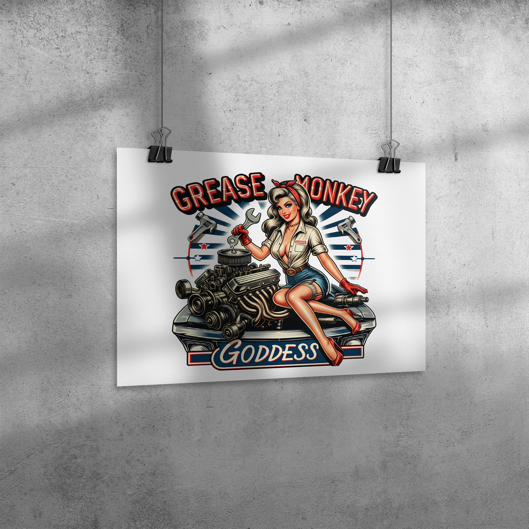 Vintage, Retro Grease monkey pinup girl Poster: 24x18