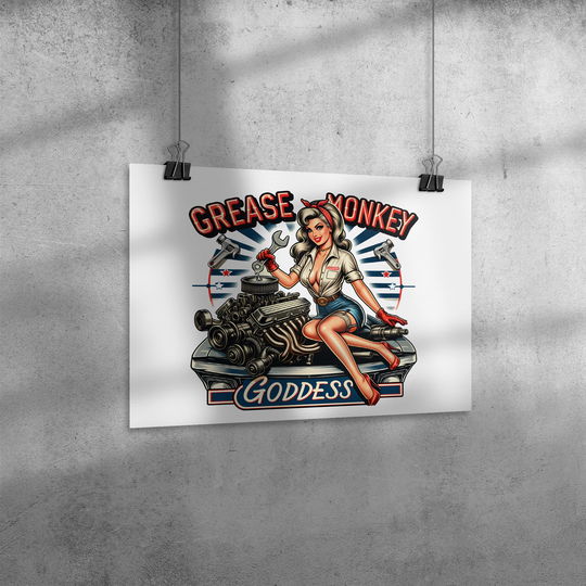 Vintage, Retro Grease monkey pinup girl Poster: 24x18