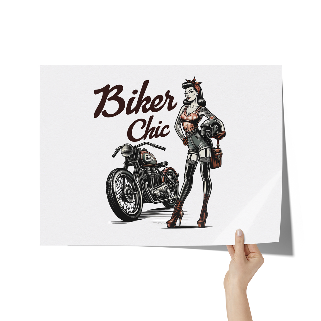 Retro ,Vintage Biker Chic Pinup Girl Poster: 24x18