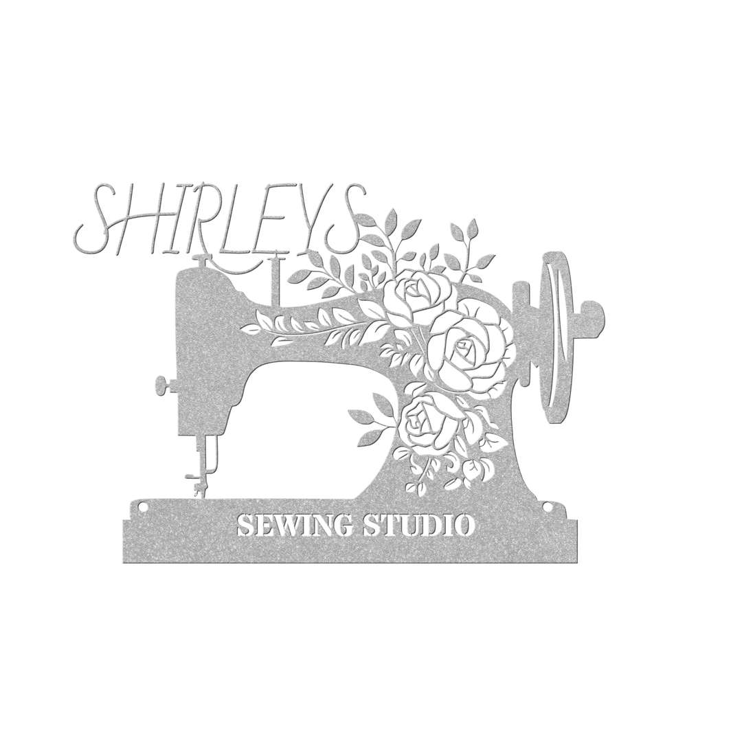 Personalized Sewing Room Metal Sign with Floral Design