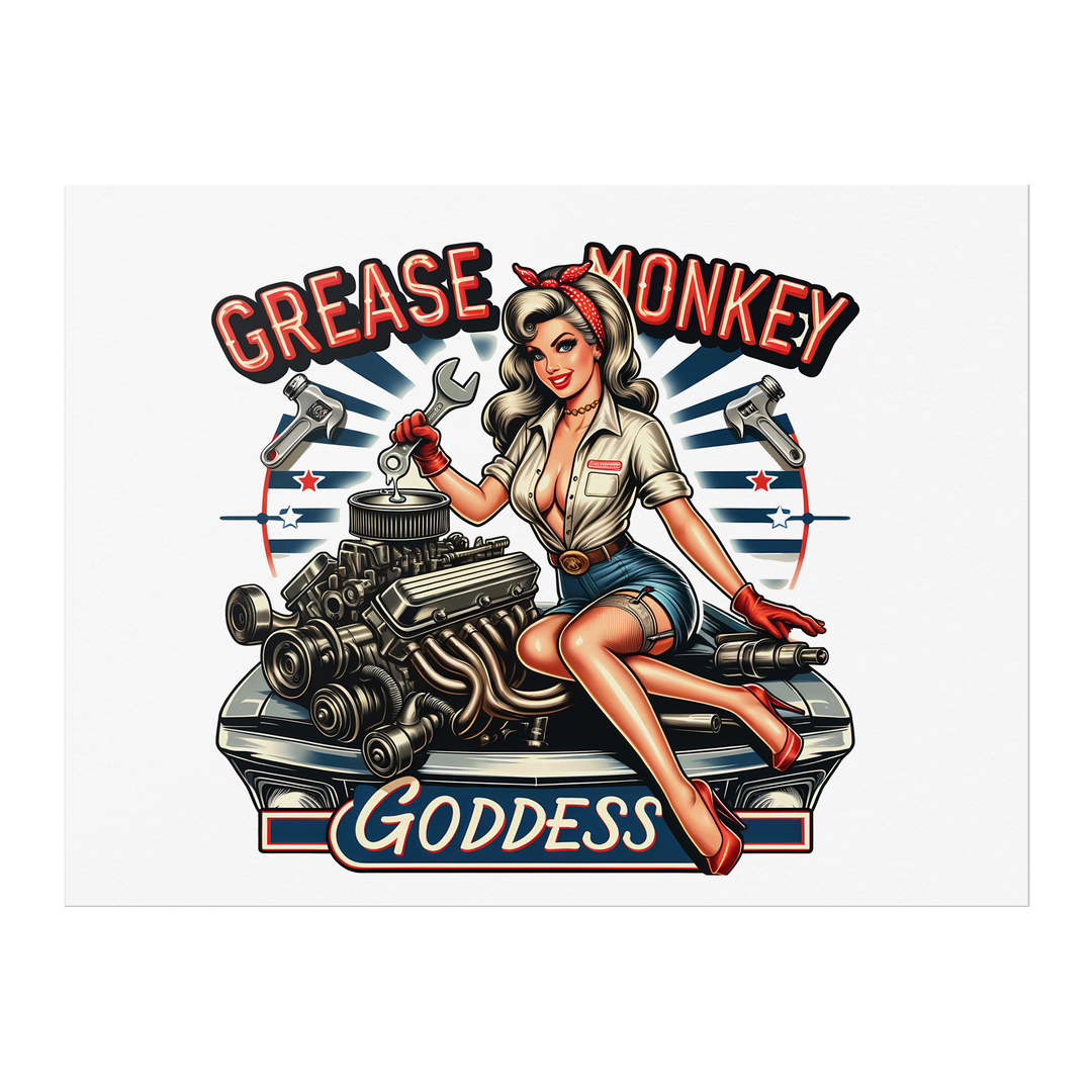 Vintage, Retro Grease monkey pinup girl Poster: 24x18