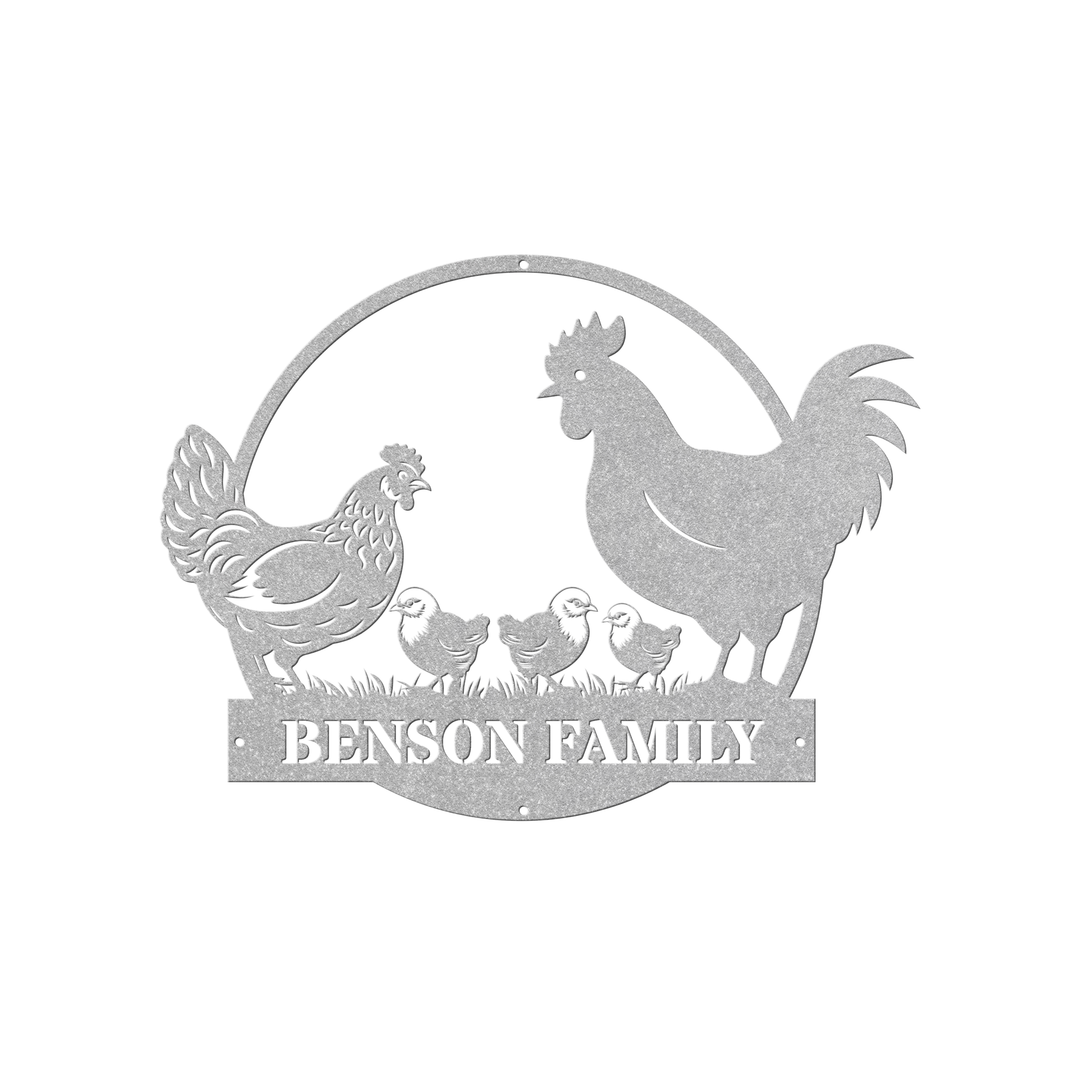 Personalized Custom Metal Farmhouse Sign with Chicken Family