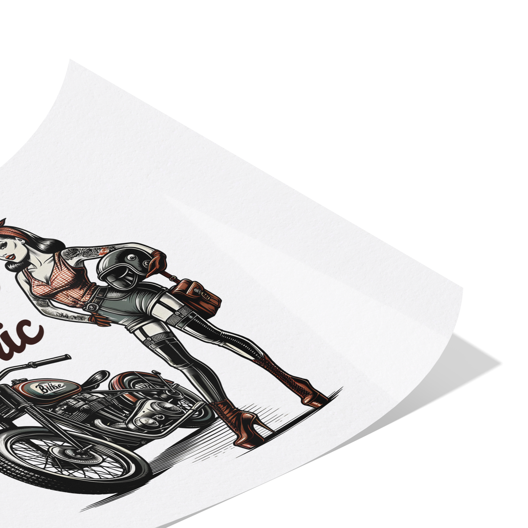 Retro ,Vintage Biker Chic Pinup Girl Poster: 24x18
