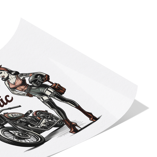 Retro ,Vintage Biker Chic Pinup Girl Poster: 24x18