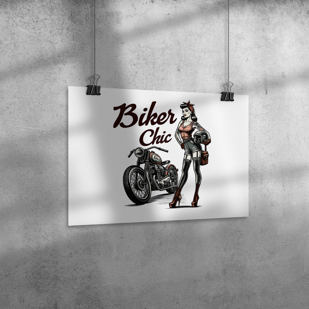 Retro ,Vintage Biker Chic Pinup Girl Poster: 24x18