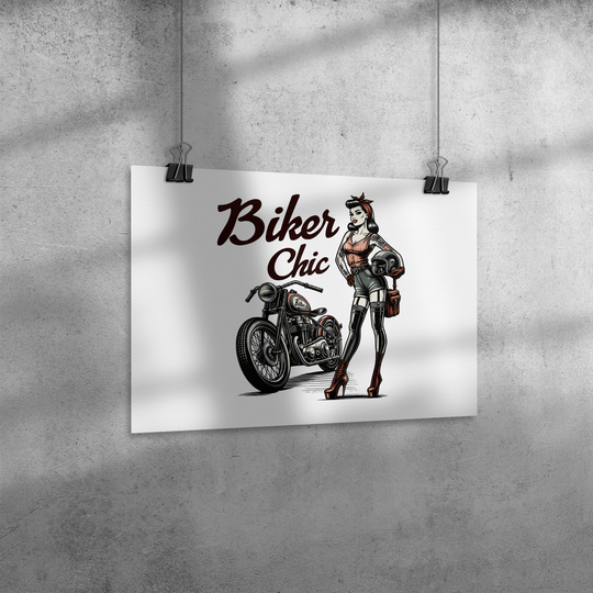 Retro ,Vintage Biker Chic Pinup Girl Poster: 24x18