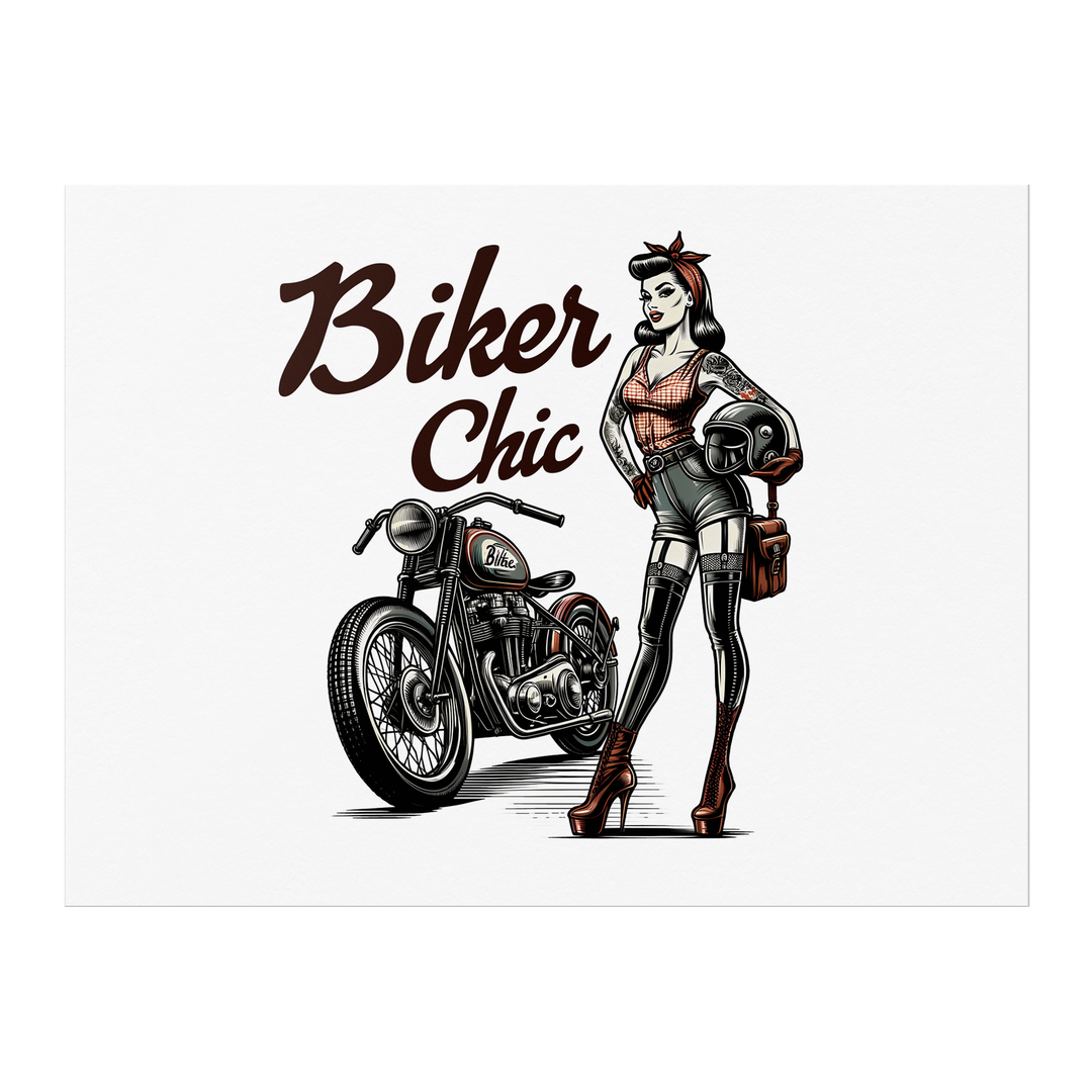 Retro ,Vintage Biker Chic Pinup Girl Poster: 24x18