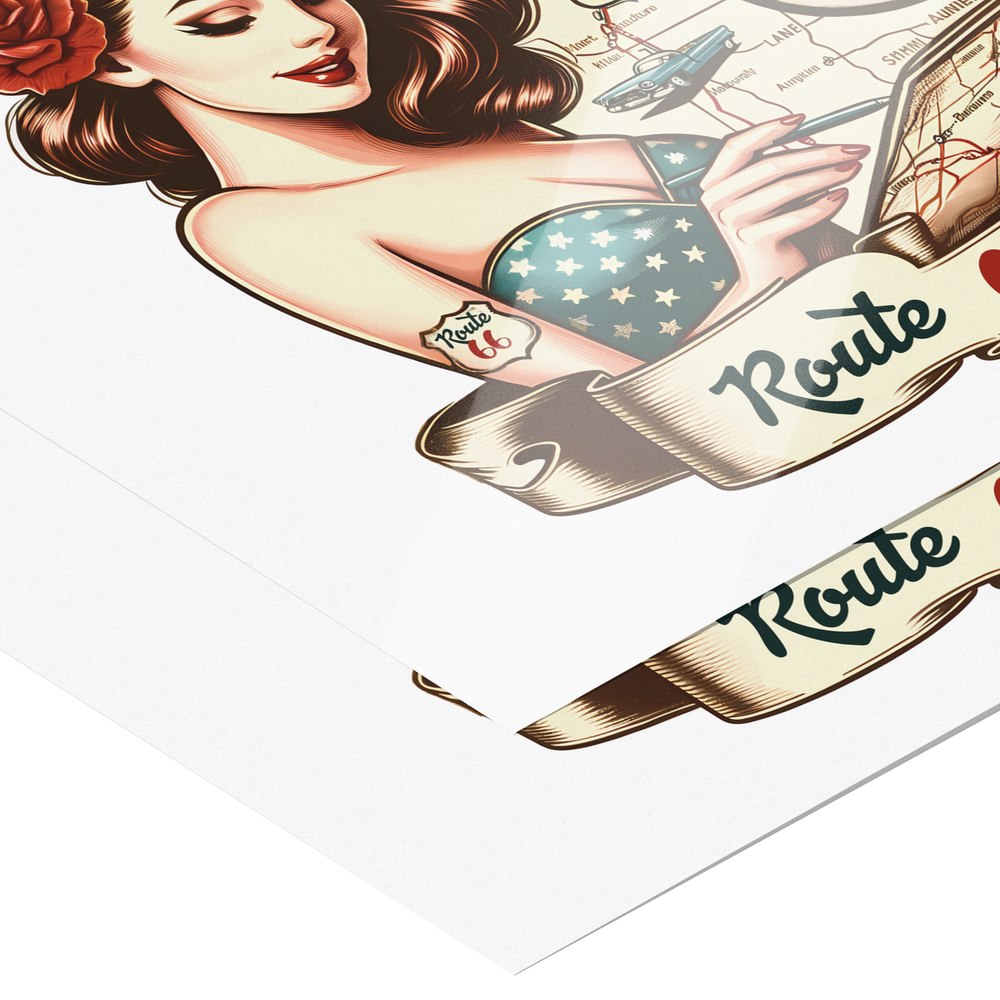 Retro, Vintage Route 66 Pinup Girl Poster: 24x18