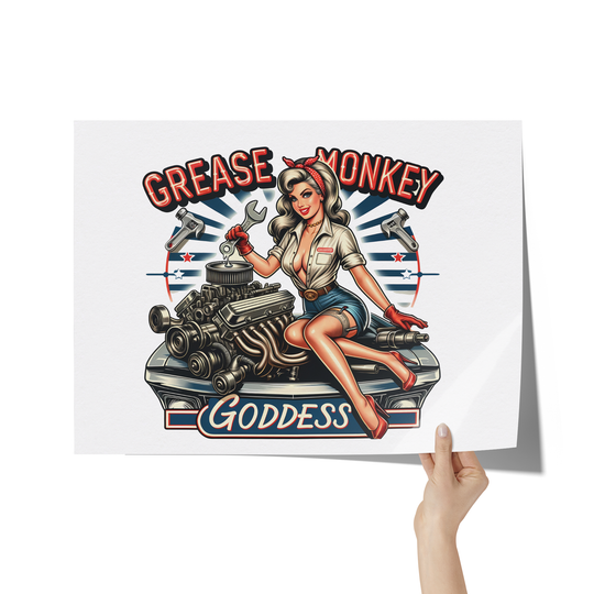 Vintage, Retro Grease monkey pinup girl Poster: 24x18