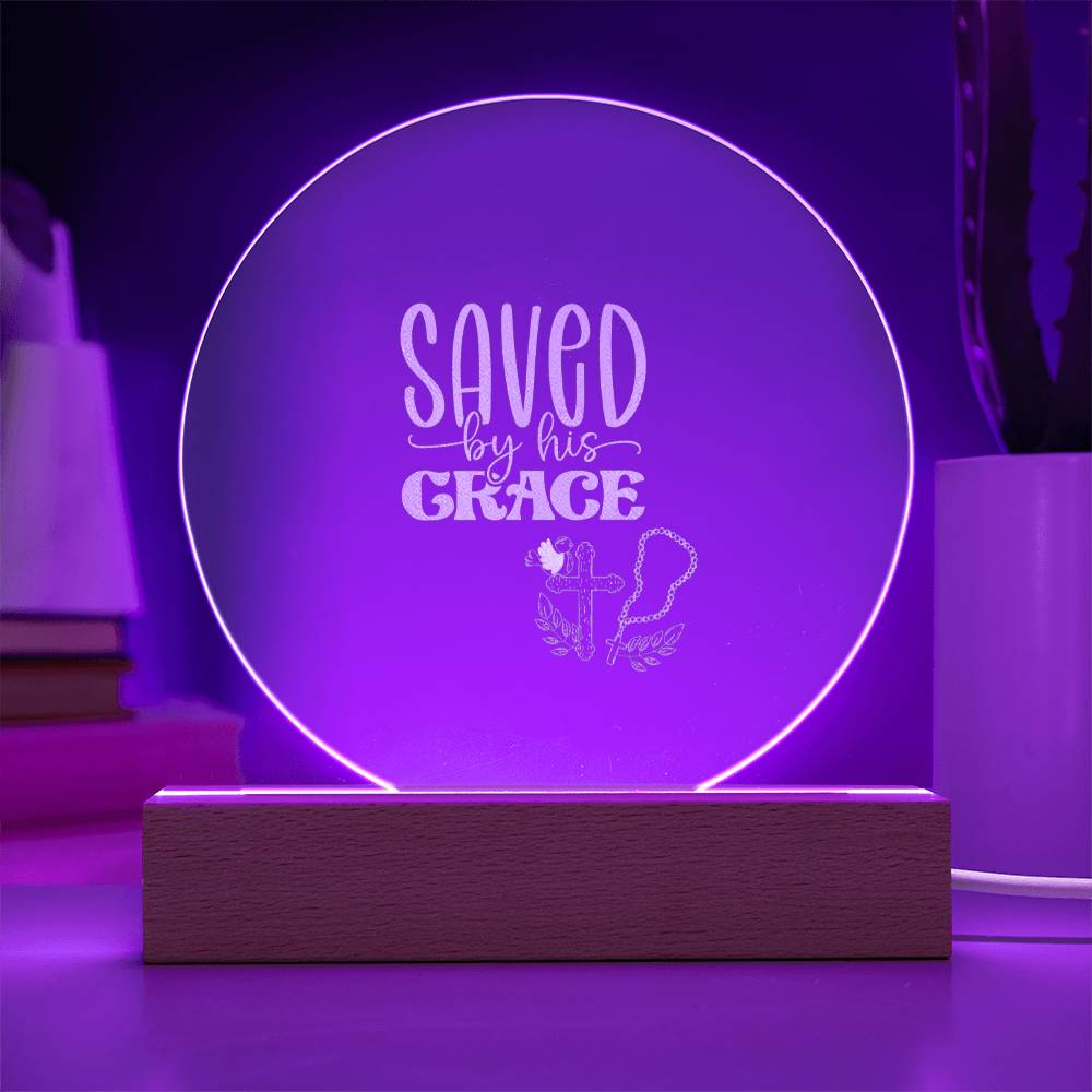 engraved circle bible verse faith inspired with a wooden base LED Signs ShineOn Fulfillment Wood LED Base with Cord