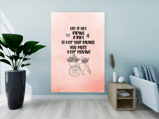 Motivational Bicycle Quote Pink Canvas Wall Art