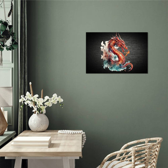 Dragon Watercolor style Design High Gloss Metal Art Print