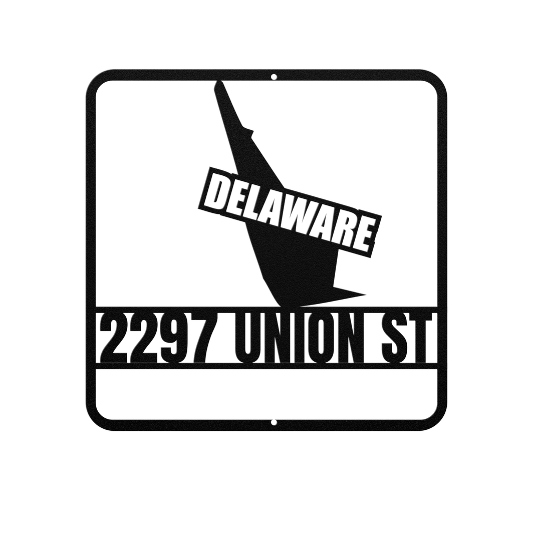 Delaware Custom Metal Address Sign - Personalized Outdoor Plaque