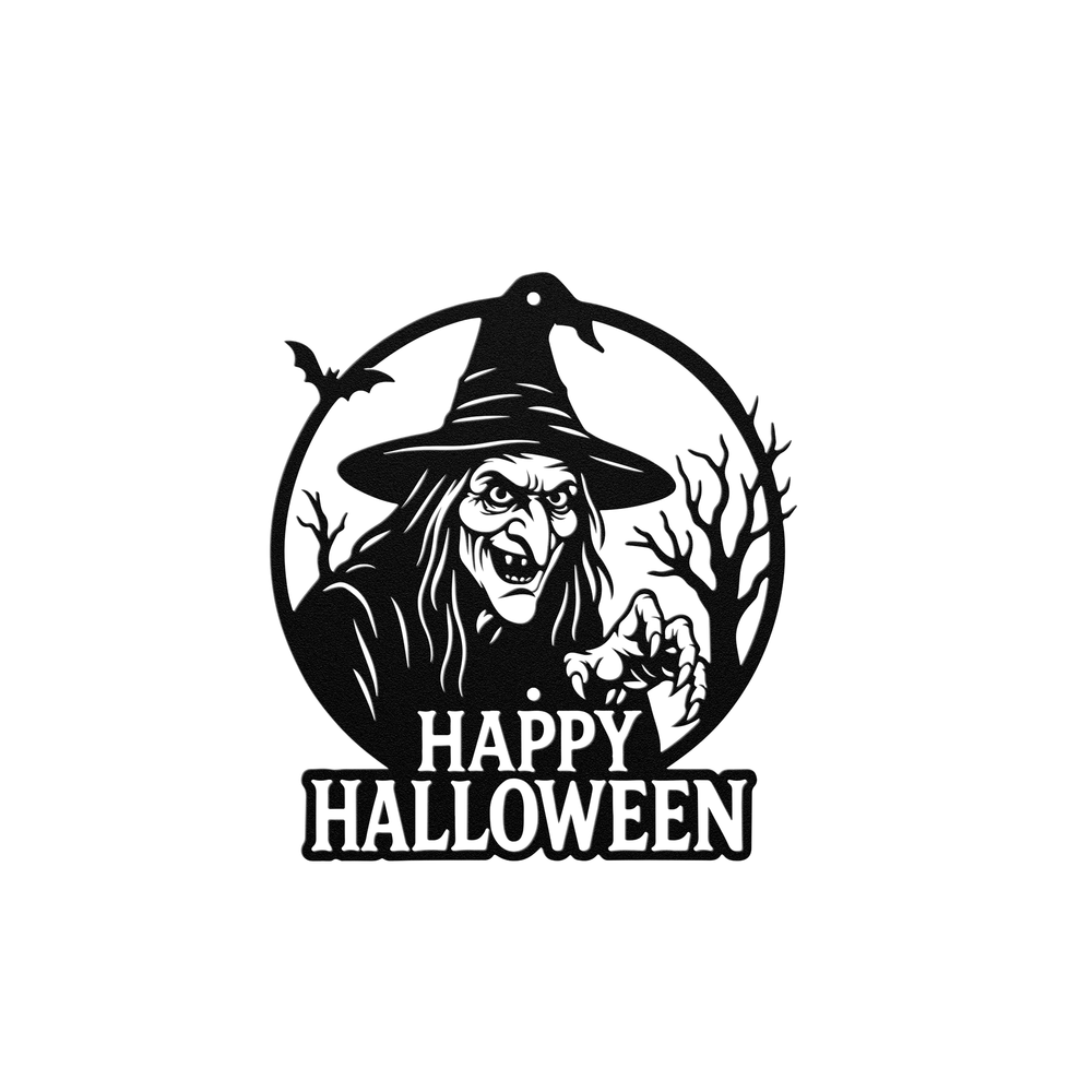 Happy Halloween Witch Metal Sign, Spooky Gothic Decor