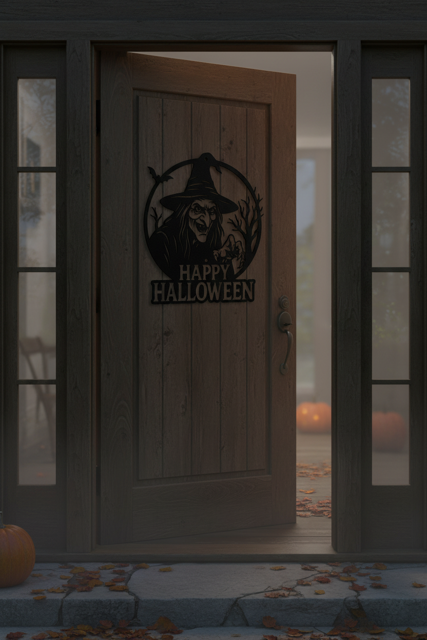 Happy Halloween Witch Metal Sign, Spooky Gothic Decor