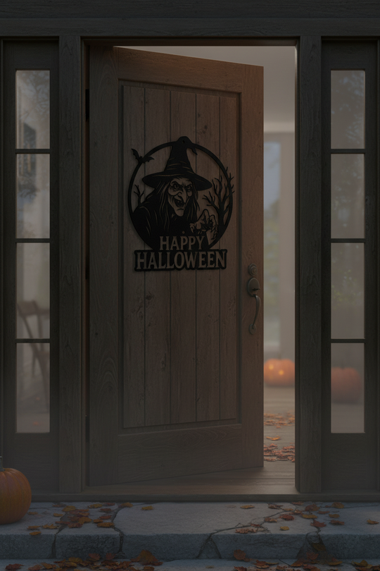Happy Halloween Witch Metal Sign, Spooky Gothic Decor