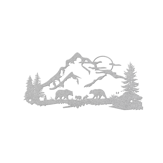 Bear Wildlife Metal Wall Art - Rustic Mountain Scene Decor