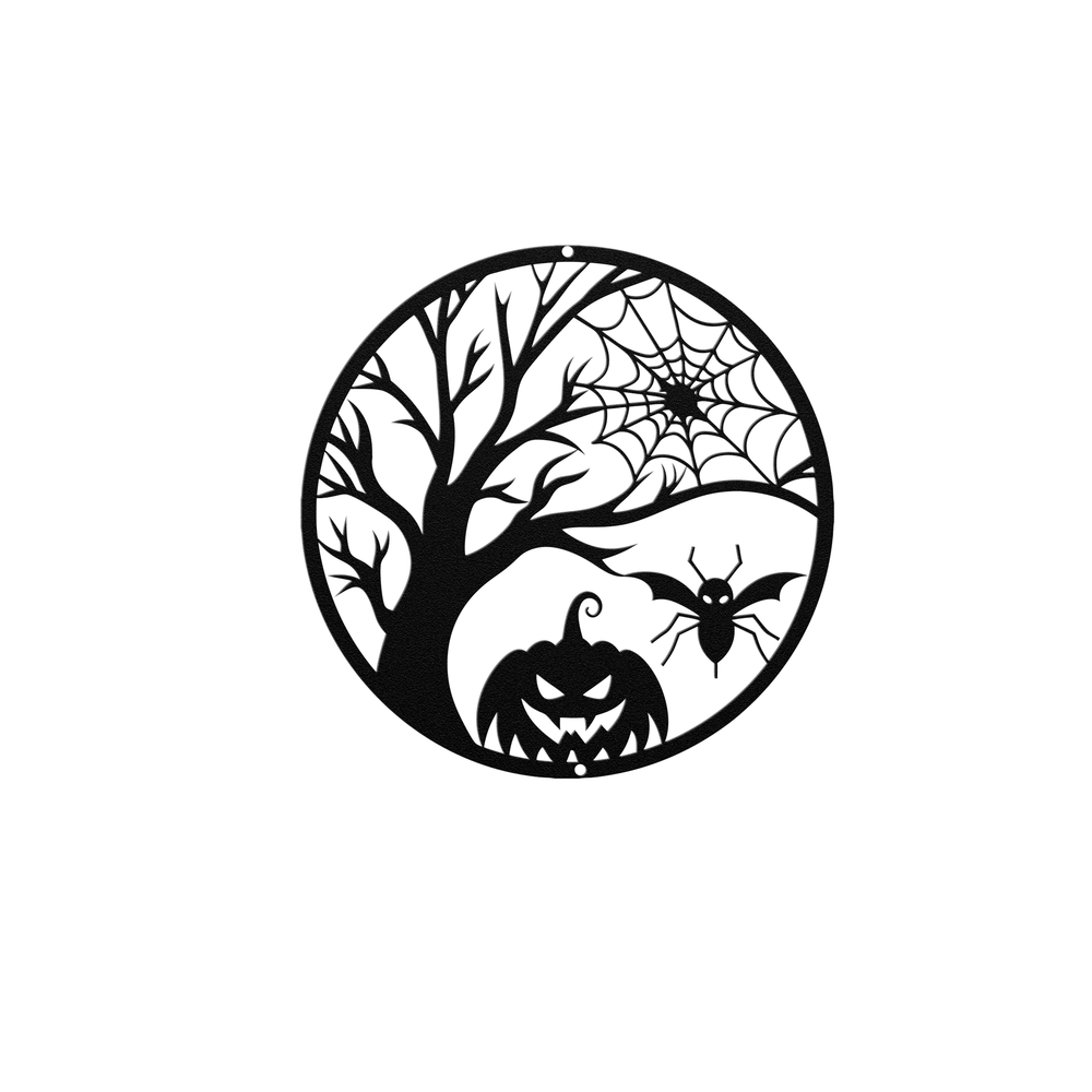 Die-Cut Metal Signs Halloween art with spooky tree ,bat and scarry pumpkin