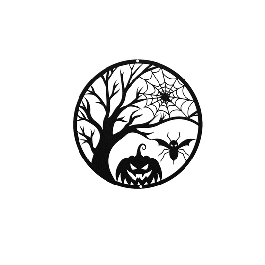 Die-Cut Metal Signs Halloween art with spooky tree ,bat and scarry pumpkin