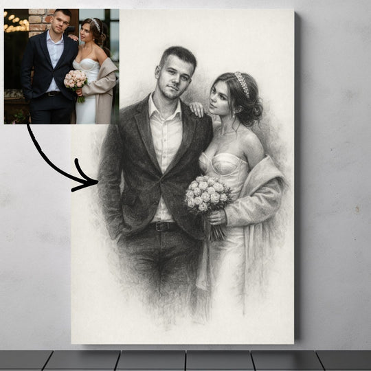 Personalized Wedding Portrait Canvas - Charcoal Style