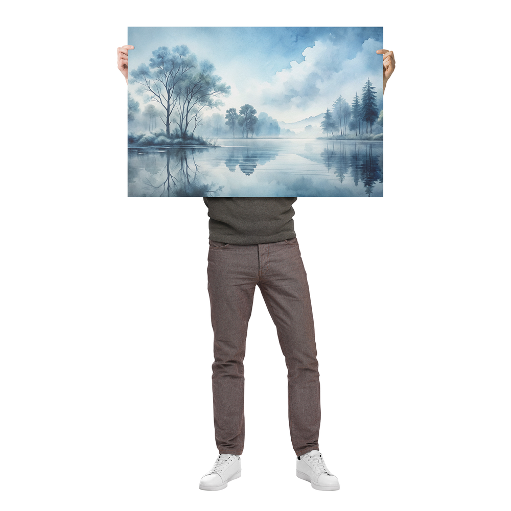 Blue Watercolor Landscape Poster: 36x24 Wall Art AnywherePOD