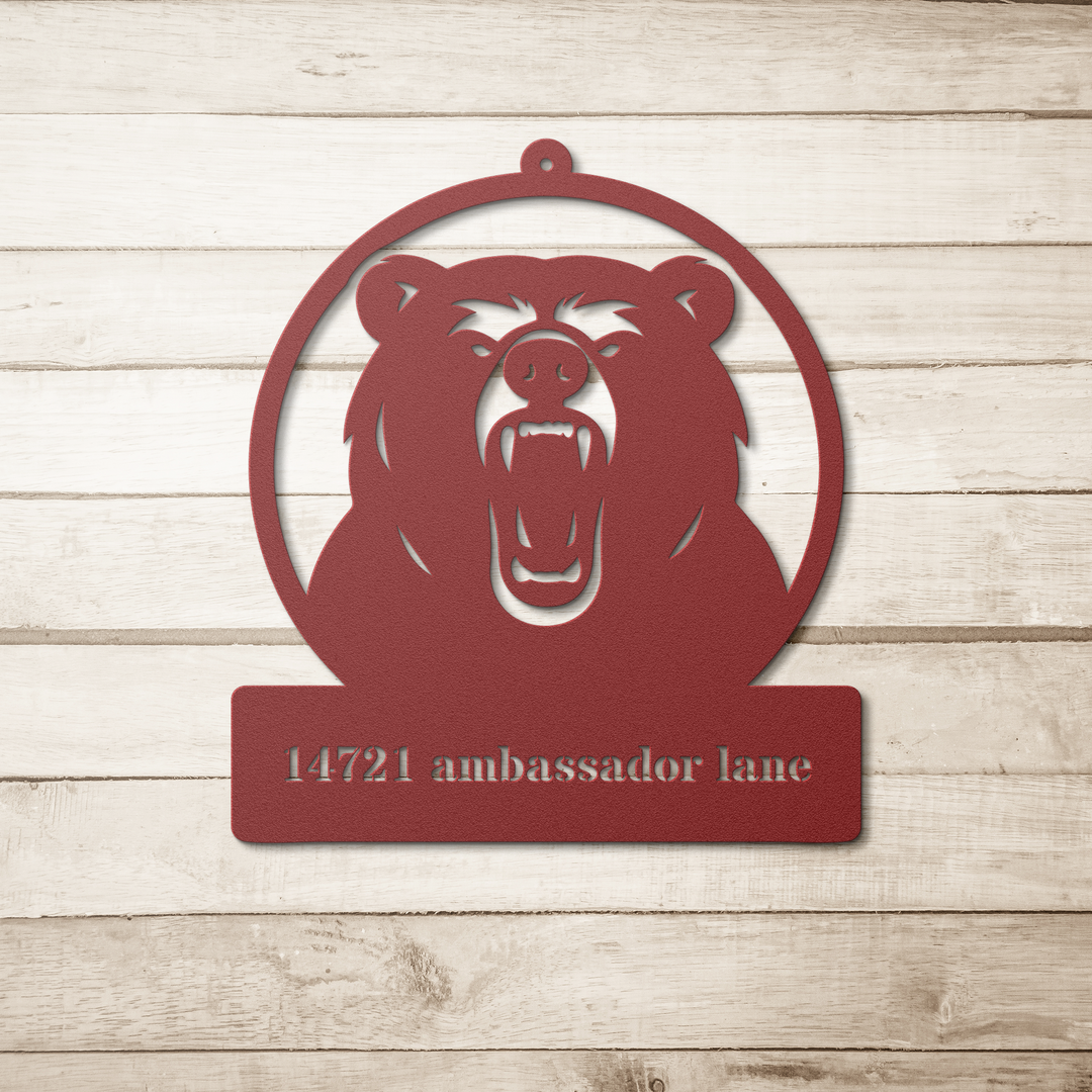 Bear Metal Sign Outdoor Decor - Custom House Nameplate