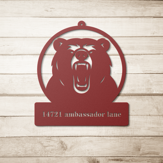 Bear Metal Sign Outdoor Decor - Custom House Nameplate