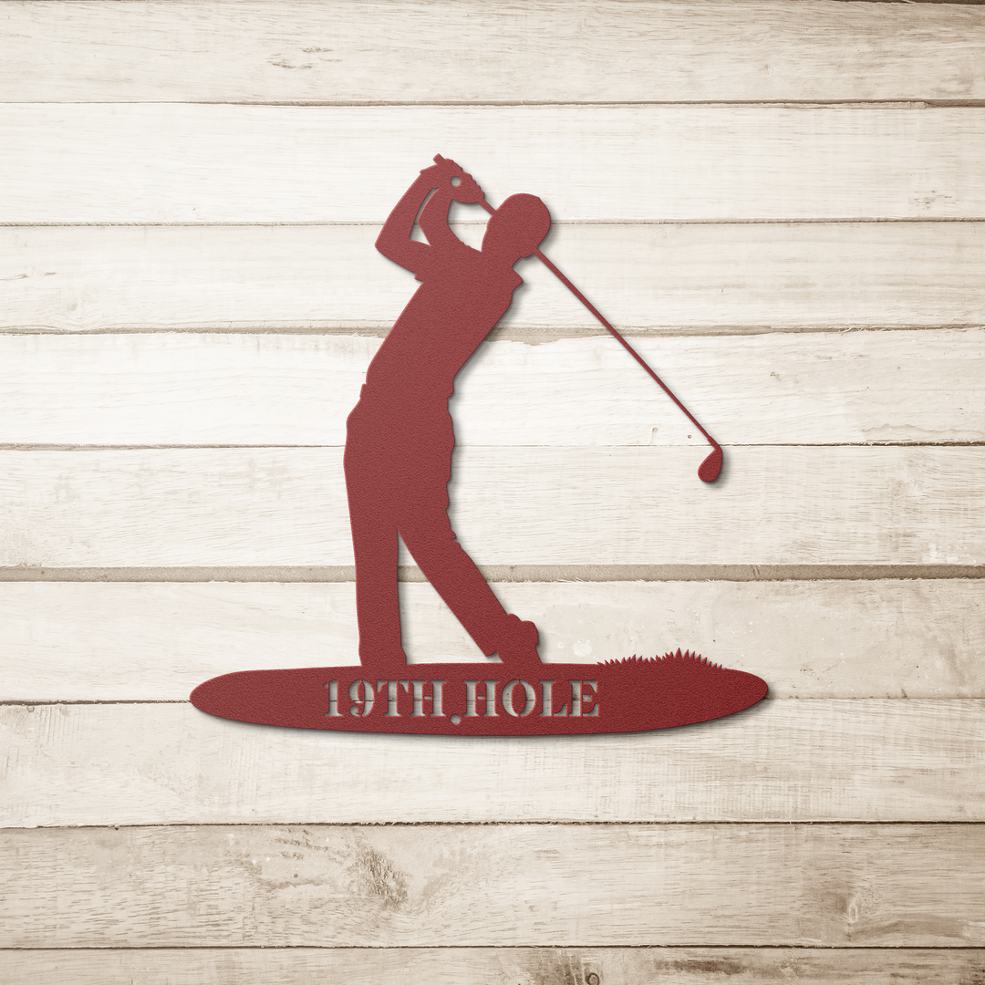 Die-Cut Metal Signs with golfing image