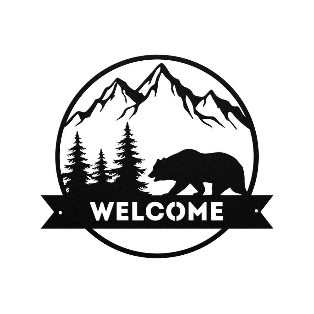 Die-Cut Metal Signs welcome sign with bear image