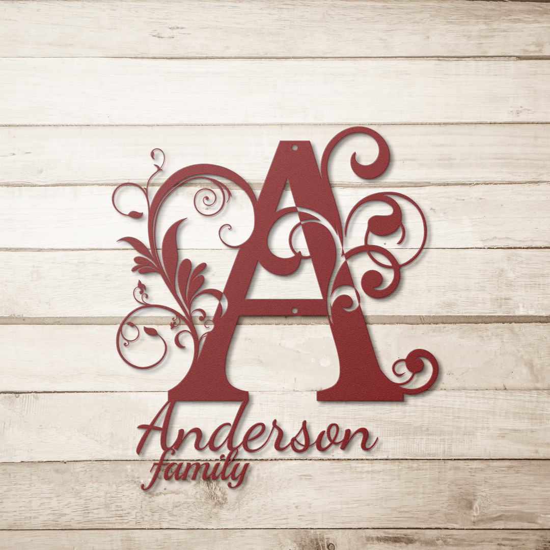 Custom A Family Name Metal Sign - Elegant Monogram Wall Art