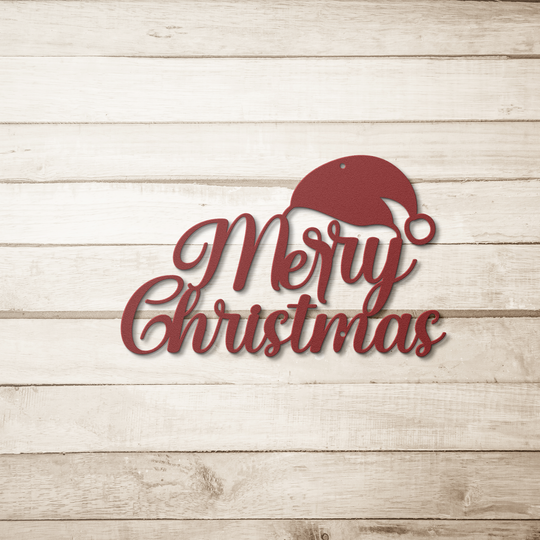 Die-Cut Metal Signs Merry Christmas with Santa hat