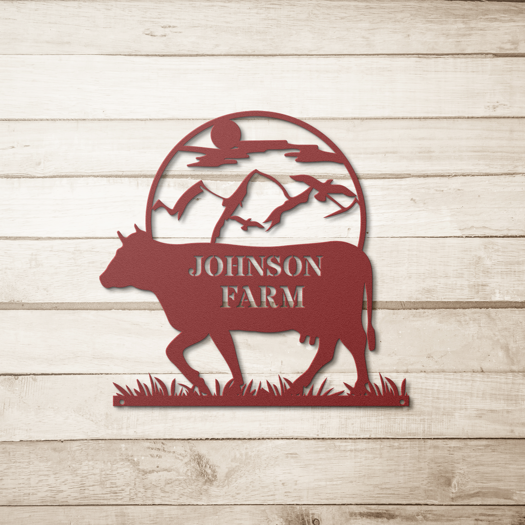 Farmhouse decor Metal Signs custom text with cow image PERSONALIZED Wall Art AnywherePOD