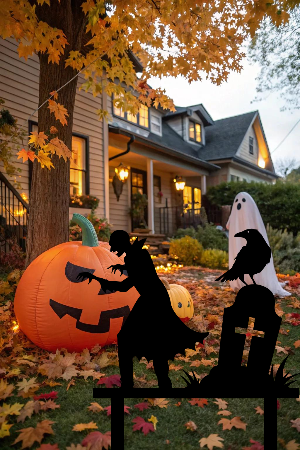 Halloween Zombie Graveyard Metal Sign with Raven Silhouette