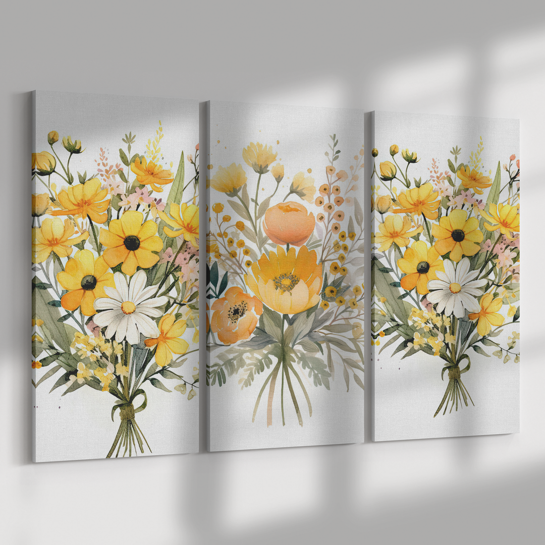 3 Piece Canvas watercolor flower bouquet illustration Canvas AnywherePOD