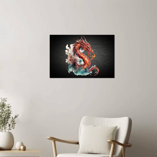 Dragon Watercolor style Design High Gloss Metal Art Print