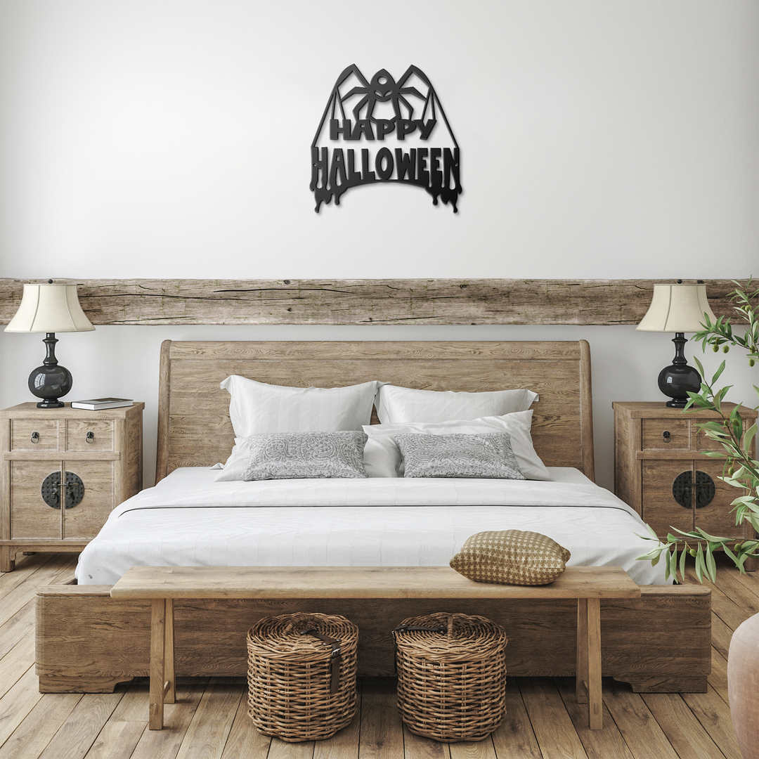 Happy Halloween Spider Metal Wall Art for Front Door Decor