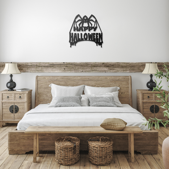 Happy Halloween Spider Metal Wall Art for Front Door Decor