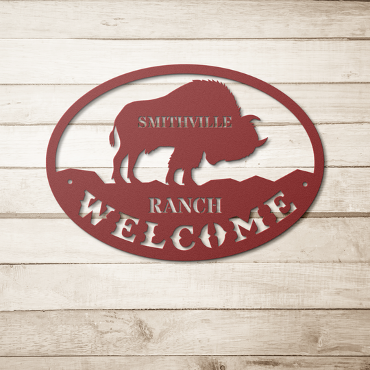 Die-Cut Metal Signs personalized welcome sign featuring a Bison