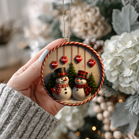 Personalized Snowman Couple Ceramic Ornament ,3d effect