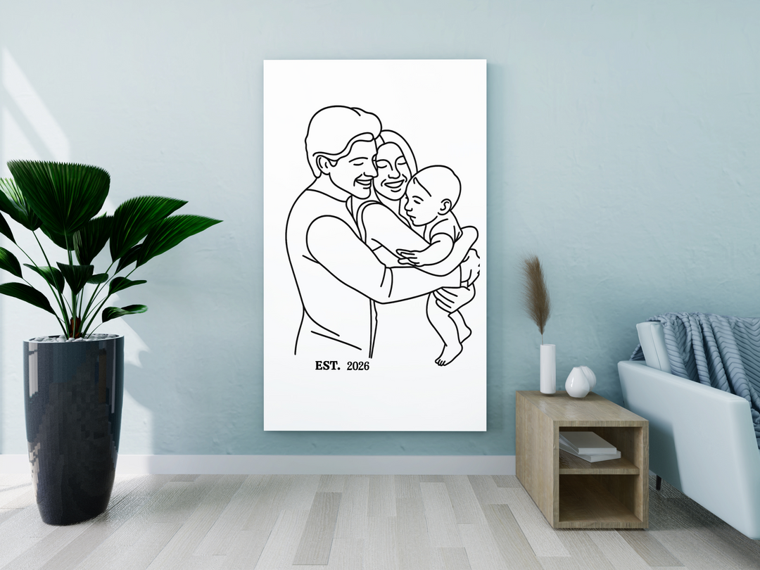 Custom Family Portrait Canvas - Personalized Line Art Gift