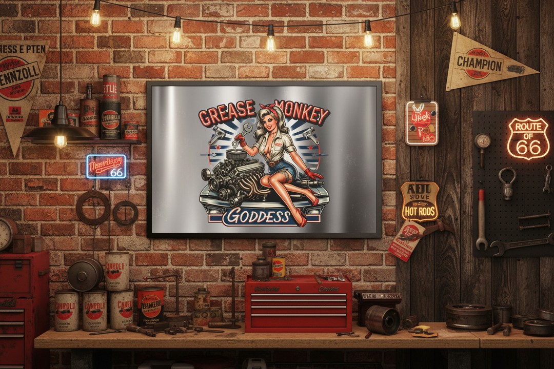 Grease Monkey Goddess Retro Auto Art Print