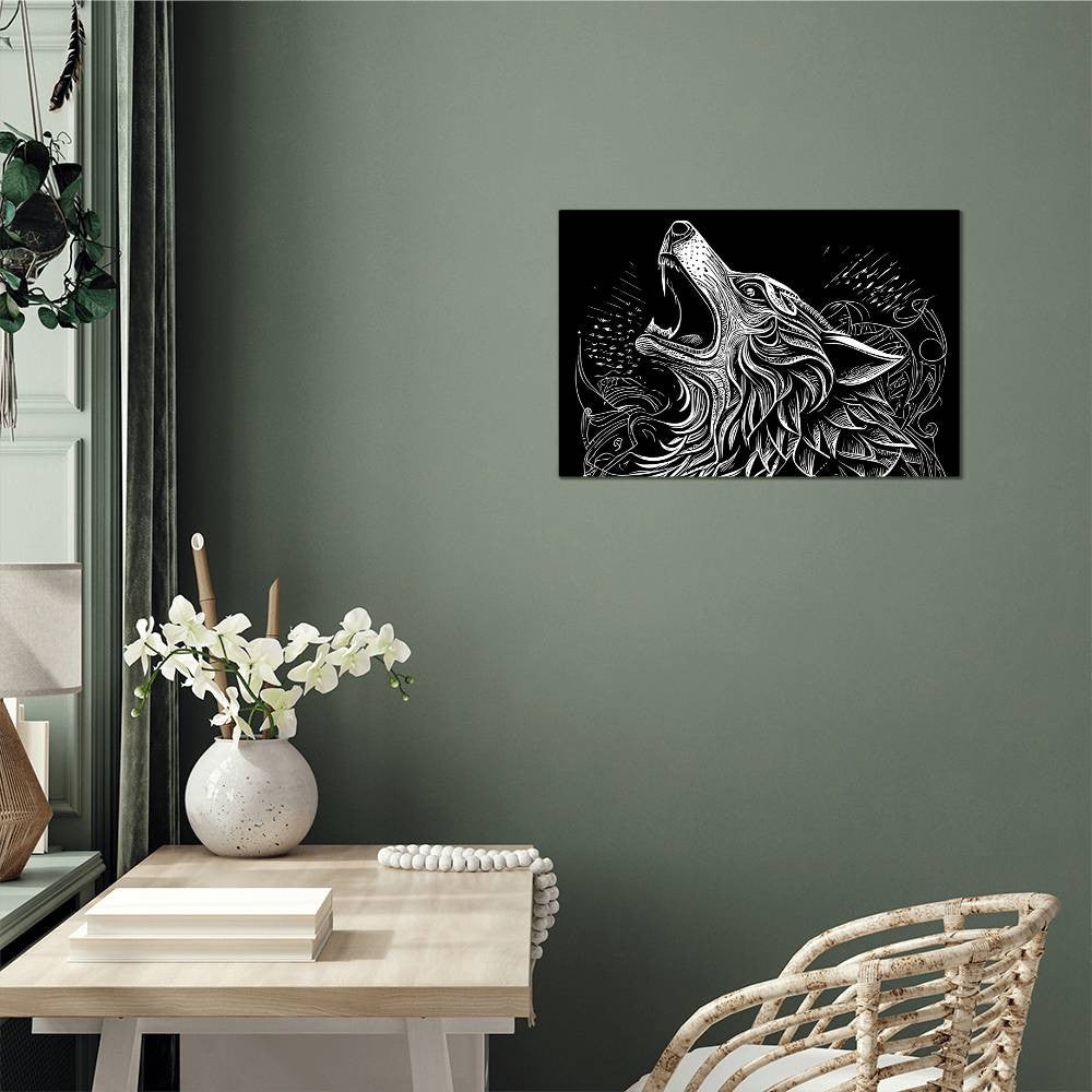 Angry Wolf Hand Drawn Style High Gloss Metal Art Print