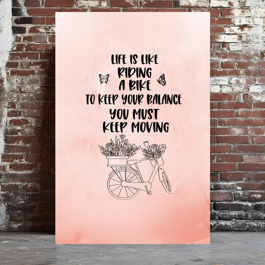 Motivational Bicycle Quote Pink Canvas Wall Art