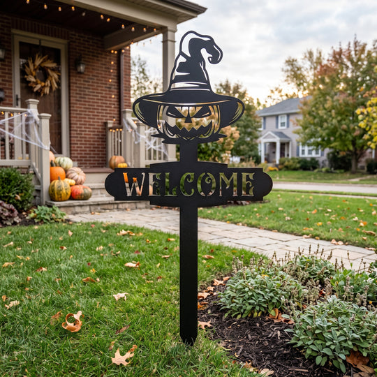Halloween Witch Hat Pumpkin Welcome Yard Sign