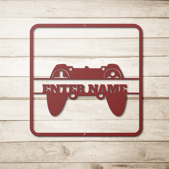 Die-Cut Metal Signs custom text with image of game controler